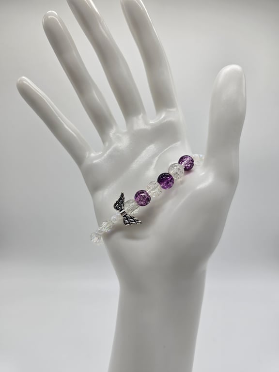 Purple and Clear Beaded Charm Bracelet