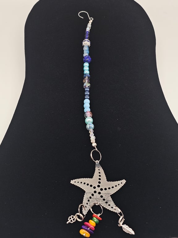 Blue and Purple Beaded Sun Catcher with Starfish Charm
