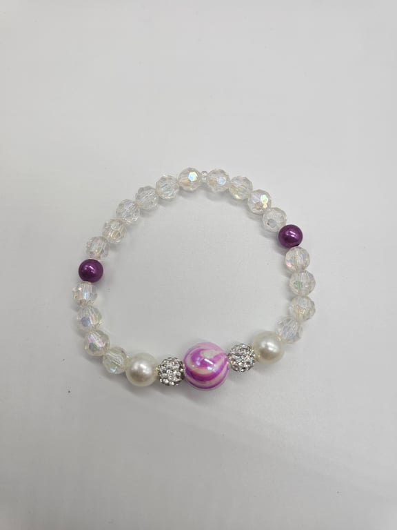 Pearl and Pink Beaded Stretch Bracelet — photo 2