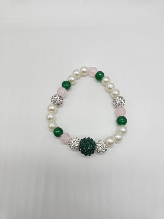 Pearl, Jade and Crystal Beaded Stretch Bracelet — photo 2