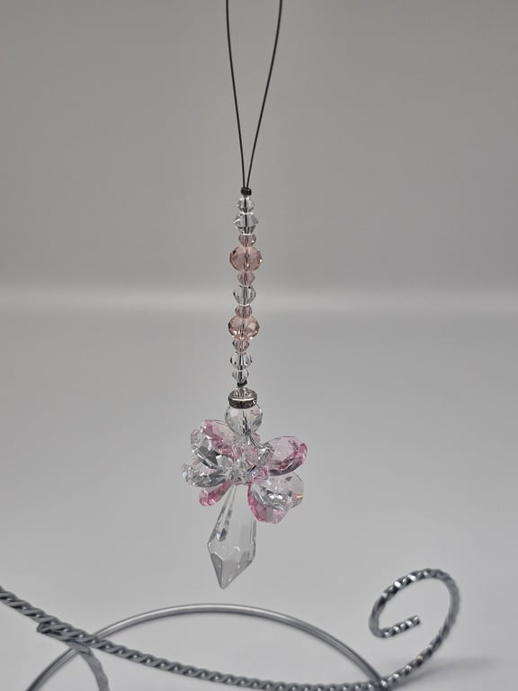 Soft Pink and Clear Beaded Sun Catcher with a Bow Charm — photo 2