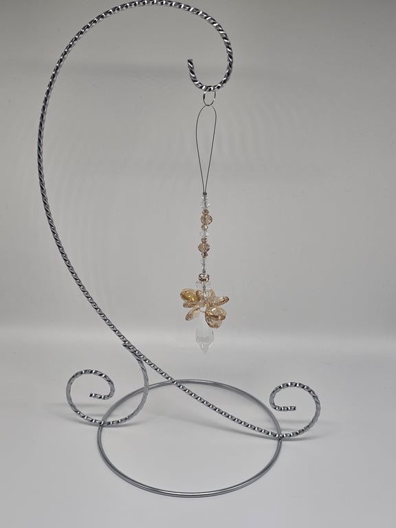 Clear and Champagne Beaded Sun Catcher with Champagne Flower Charm