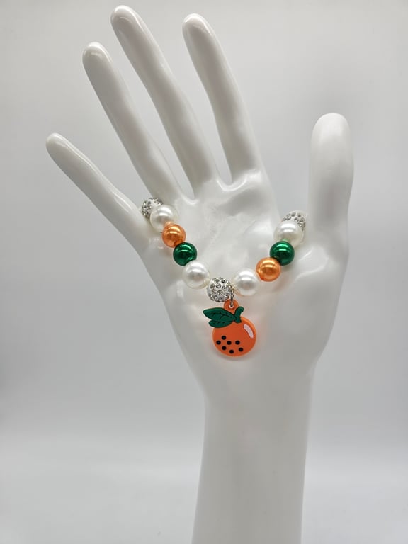 Green and Orange Beaded Charm Bracelet