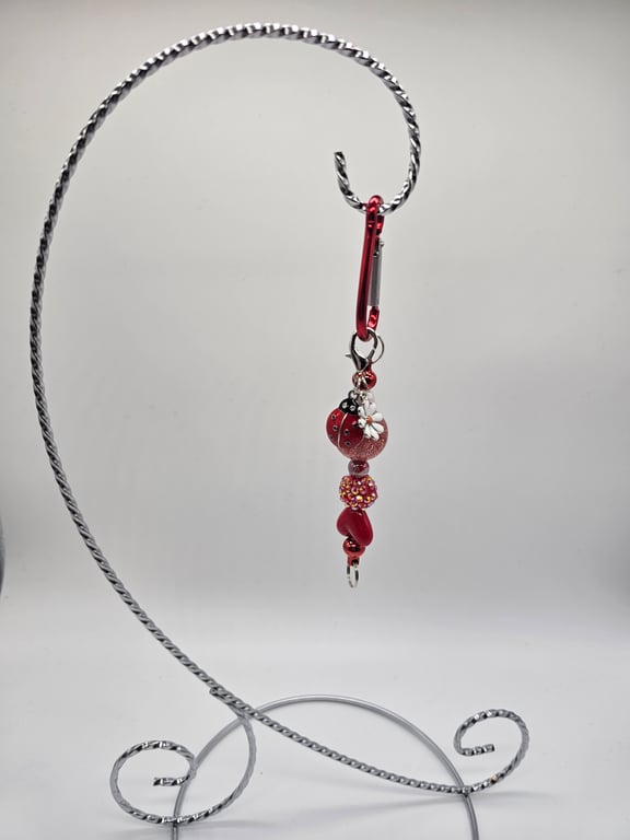 Red and Silver Bead Keychain