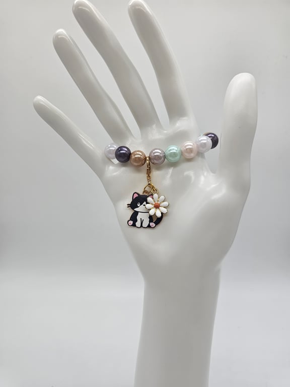 Black and White Cat Beaded Bracelet