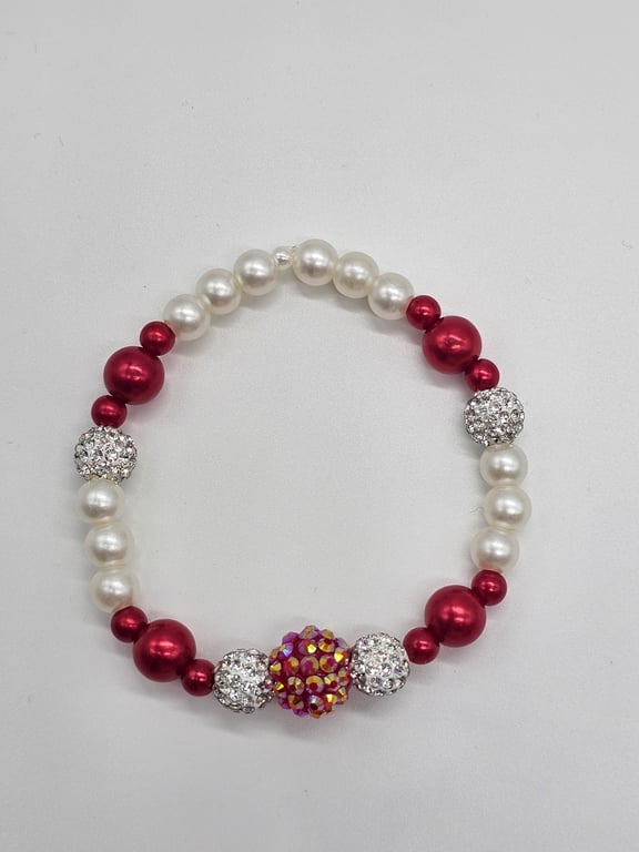 Crimson and Pearl Stretch Bracelet — photo 2