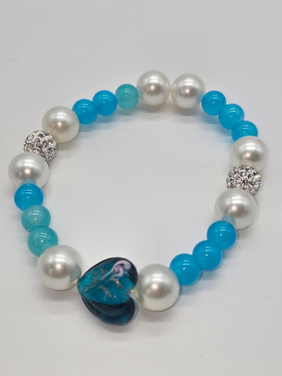 Sky Blue and White Beaded Bracelet with Silver Charms — photo 2