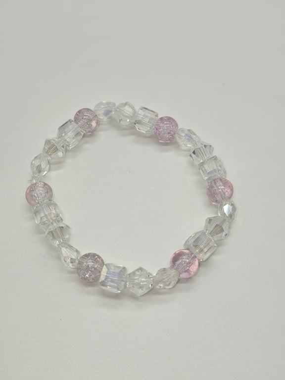 Pink and Clear Beaded Stretch Bracelet — photo 2