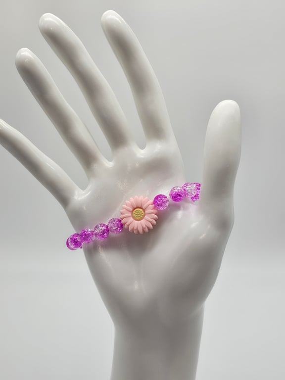 Pink-Purple Beaded Flower Charm Bracelet