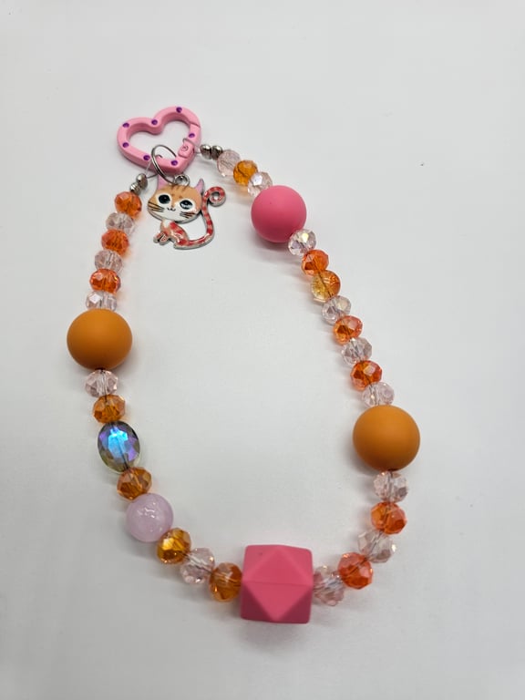 Pink and Orange Beaded Phone Wristlet — photo 2