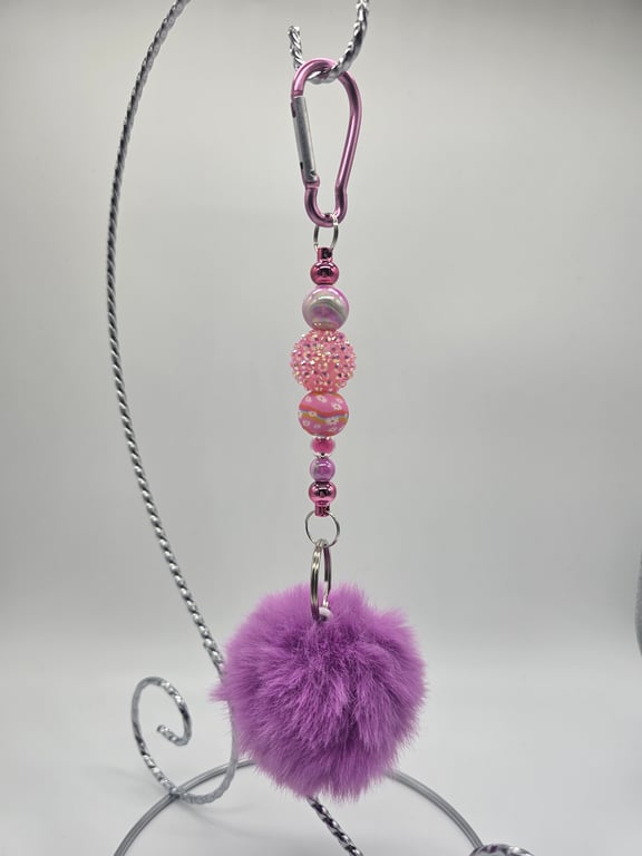 Pink and Purple Pom-Pom Keychain
