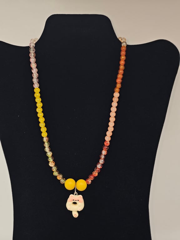 Pastel Rainbow Kawaii Cat Donut Charm Necklace