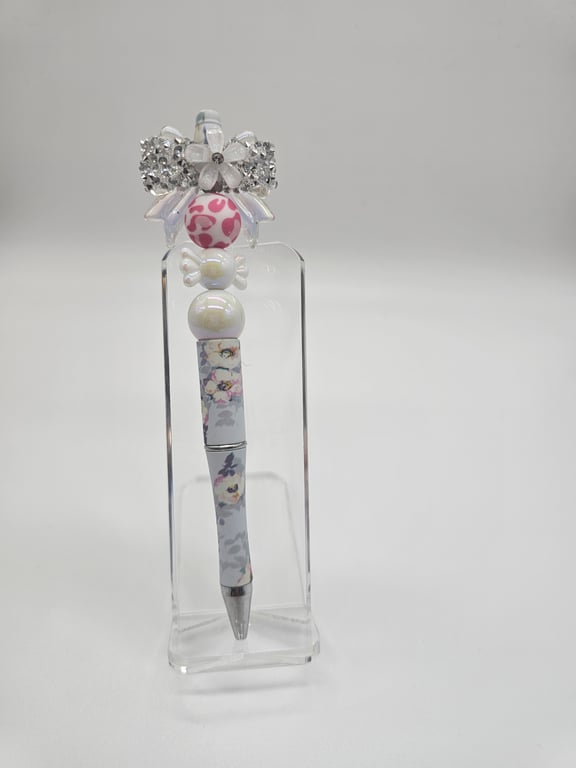 Silver and Pink Floral Ballpoint Pen