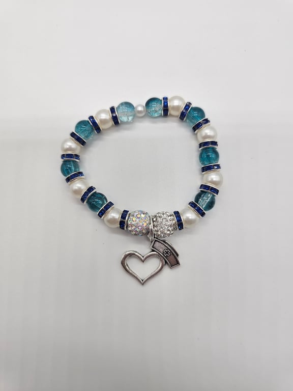 Sky Blue and Silver Heart Bracelet — photo 2