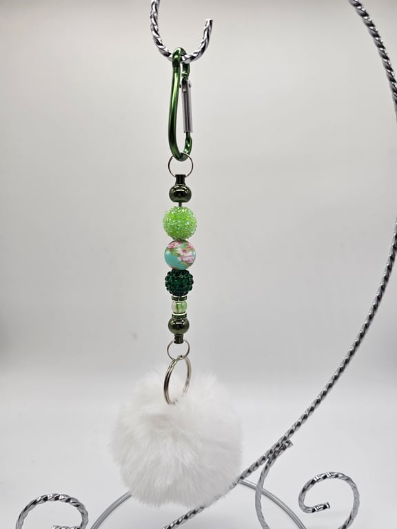 Vibrant Green and White Keychain