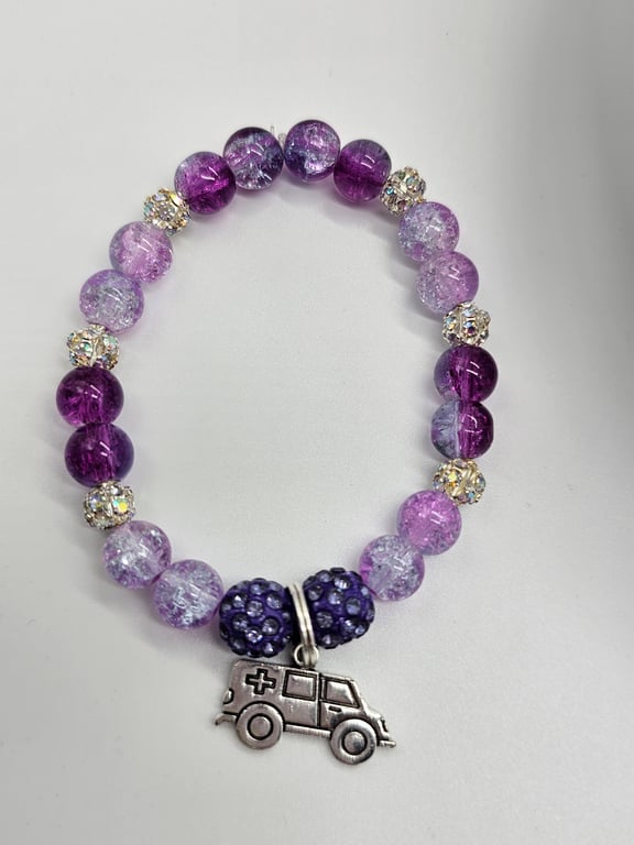Purple Beaded Bracelet with Ambulance Charm — photo 2