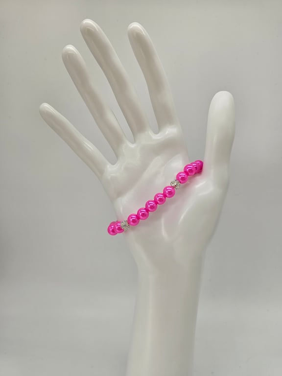 Hot Pink Pearl Beaded Bracelet