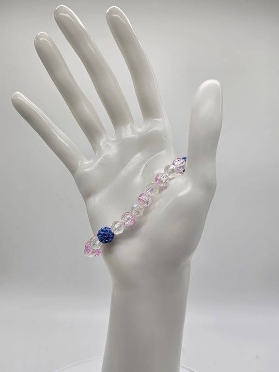 Sparkling Clear and Pink Beaded Stretch Bracelet
