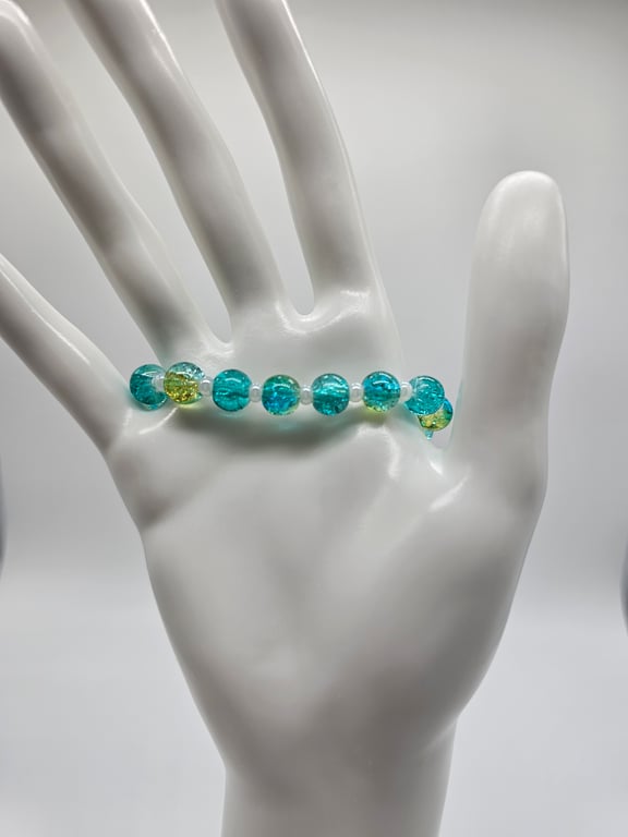 Turquoise and Lime Green Beaded Stretch Bracelet