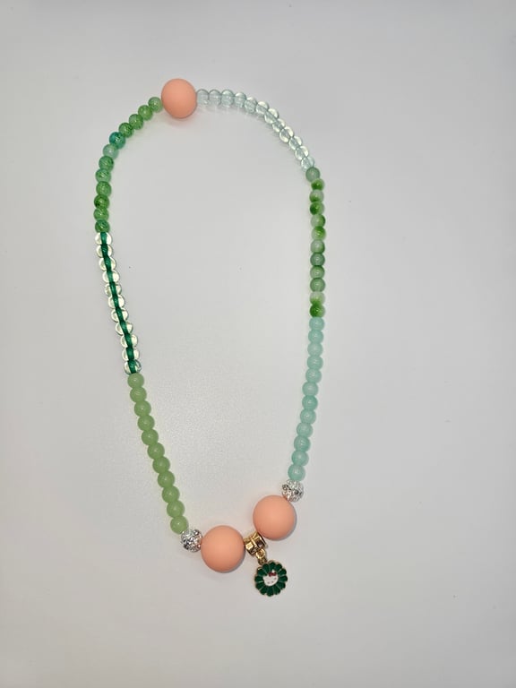 Pastel Green and Cream Beaded Necklace with Charm — photo 2