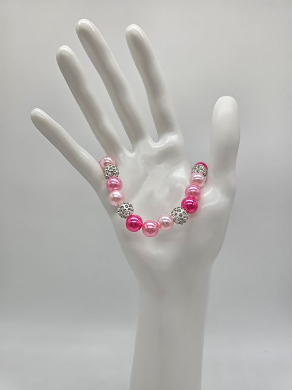 Soft Pink Beaded Bracelet with Silver Ball Charms