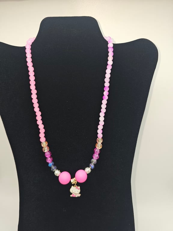 Pastel Pink Beaded Necklace with Hello Kitty Charm — photo 1