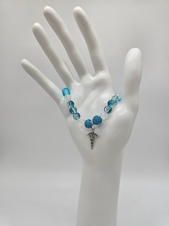 Sky Blue Sparkle Beaded Stretch Bracelet