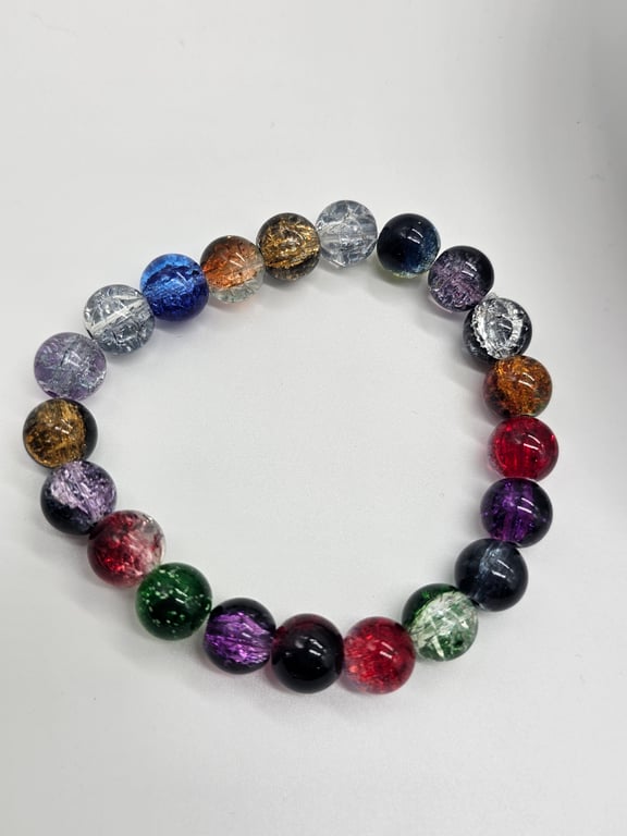 Black, Green and Purple Glass Bead Stretch Bracelet — photo 2
