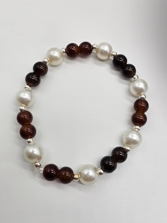 Silver, White, and Brown Beaded Bracelet — photo 2