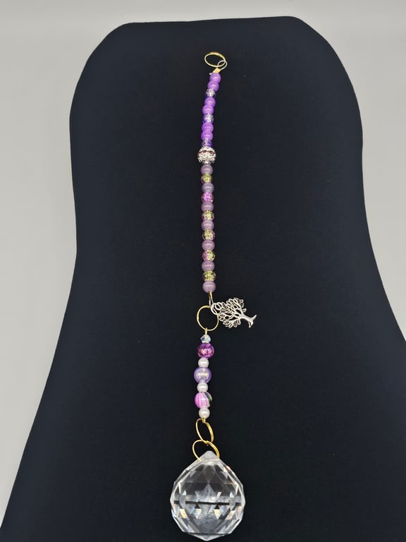 Lavender Beaded Sun Catcher with Crystal Drop