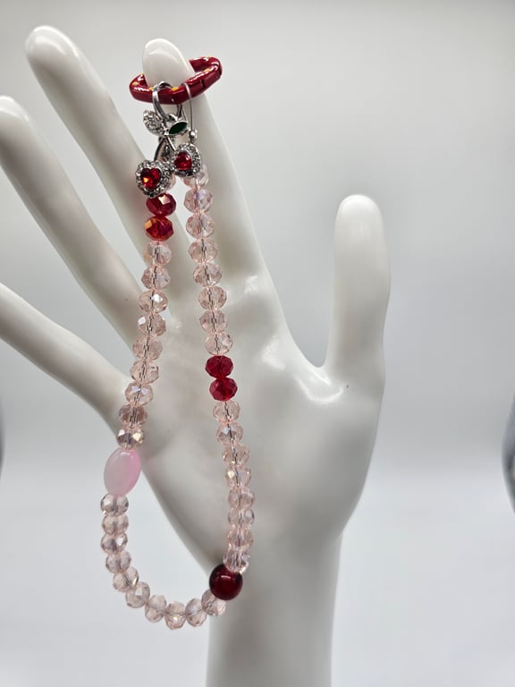 Pink and Red Beaded Phone Wristlet