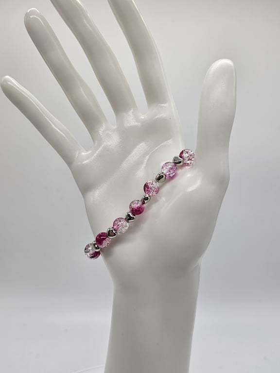 Pink and Clear Beaded Bracelet