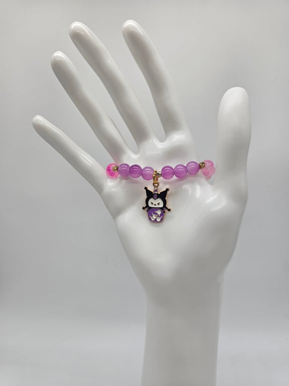 Purple and Pink Beaded Charm Bracelet