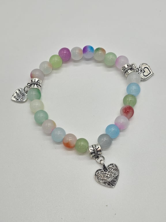 Pastel Jade and Crystal Beaded Bracelet with Silver Charms — photo 2
