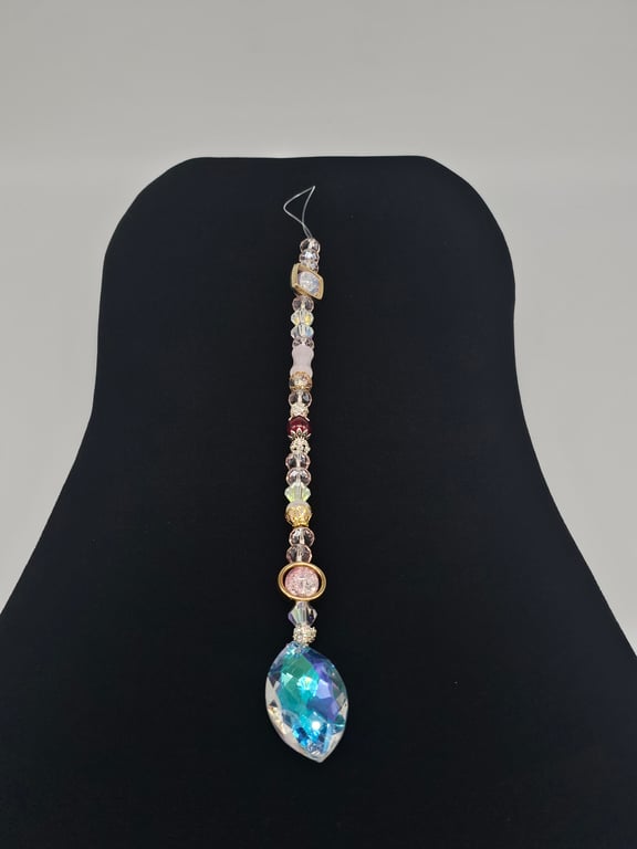 Crystal Blue Teardrop Beaded Sun Catcher