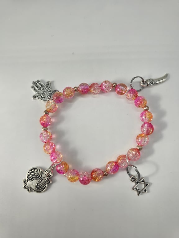 Pink and Peach Beaded Charm Bracelet