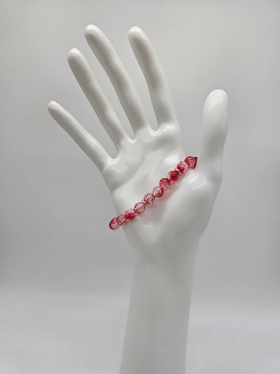Red and Clear Beaded Stretch Bracelet