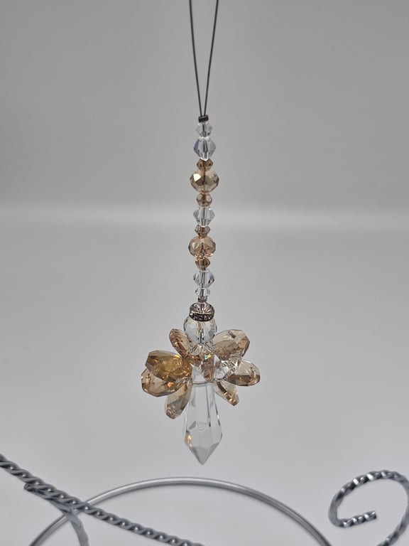 Clear and Champagne Beaded Sun Catcher with Champagne Flower Charm — photo 2