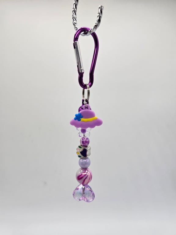 Purple and Pink Beaded Keychain