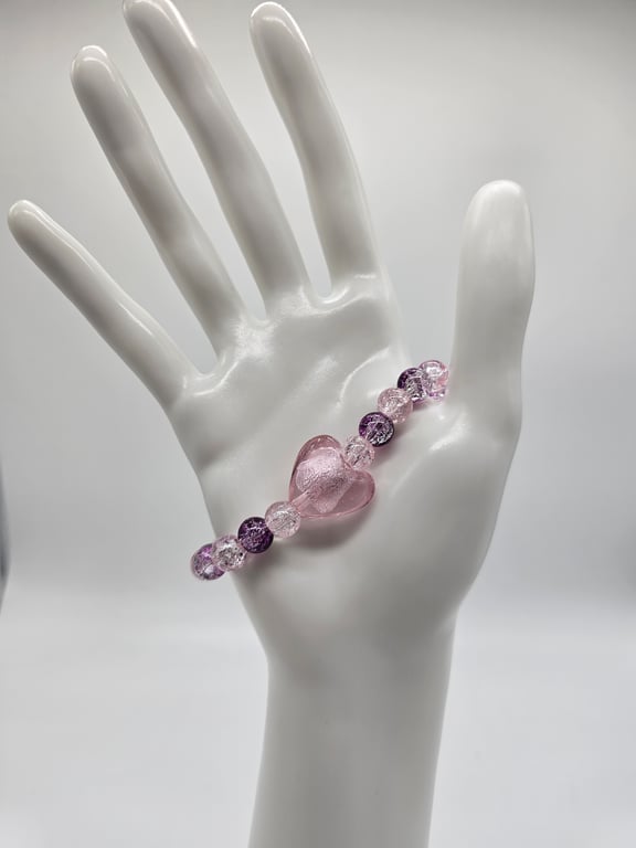 Light Pink and Purple Heart Bracelet