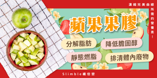 濃縮完美曲線所需的營養素，蘋果果膠，分解脂肪，降低膽固醇，靜能燃脂，排清體內廢物
