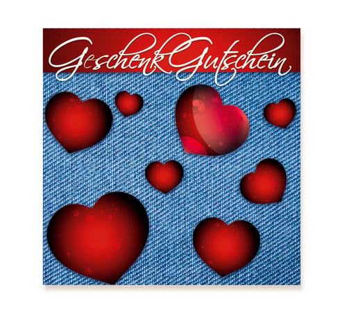 Gutschein Geschenkgutscheine Geschenk Gutscheine für Kunden Druckerei blanko bestellen Karten FA100 Mode Modegeschäft Fashion Jeans Modegutschein Bekleidung Textilwaren 14. Februar Valentinstag