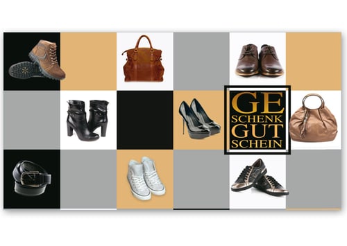 Gutscheinkarte Geschenkgutscheine geschenkgutscheine.com bestellen Klappkarten pos-hauer SH233 Schuhe Schuhgeschäft Schuhwaren Schuhhandel Lederwaren Schuhmacher Schuhgutschein