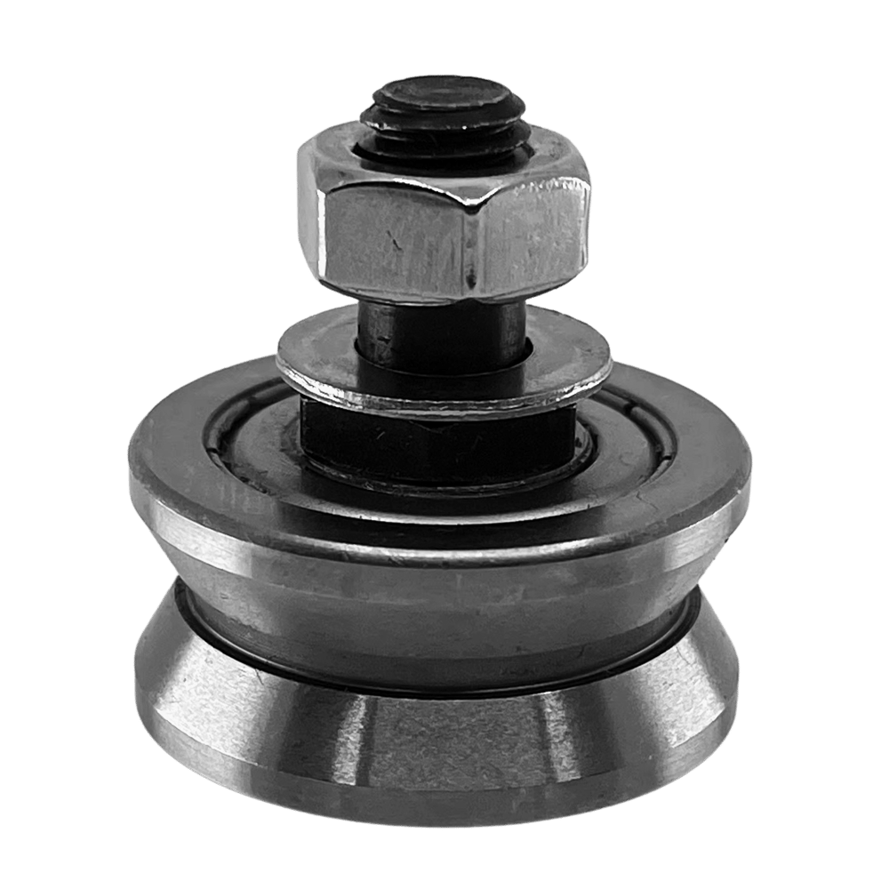 Studded V guide wheel and track roller