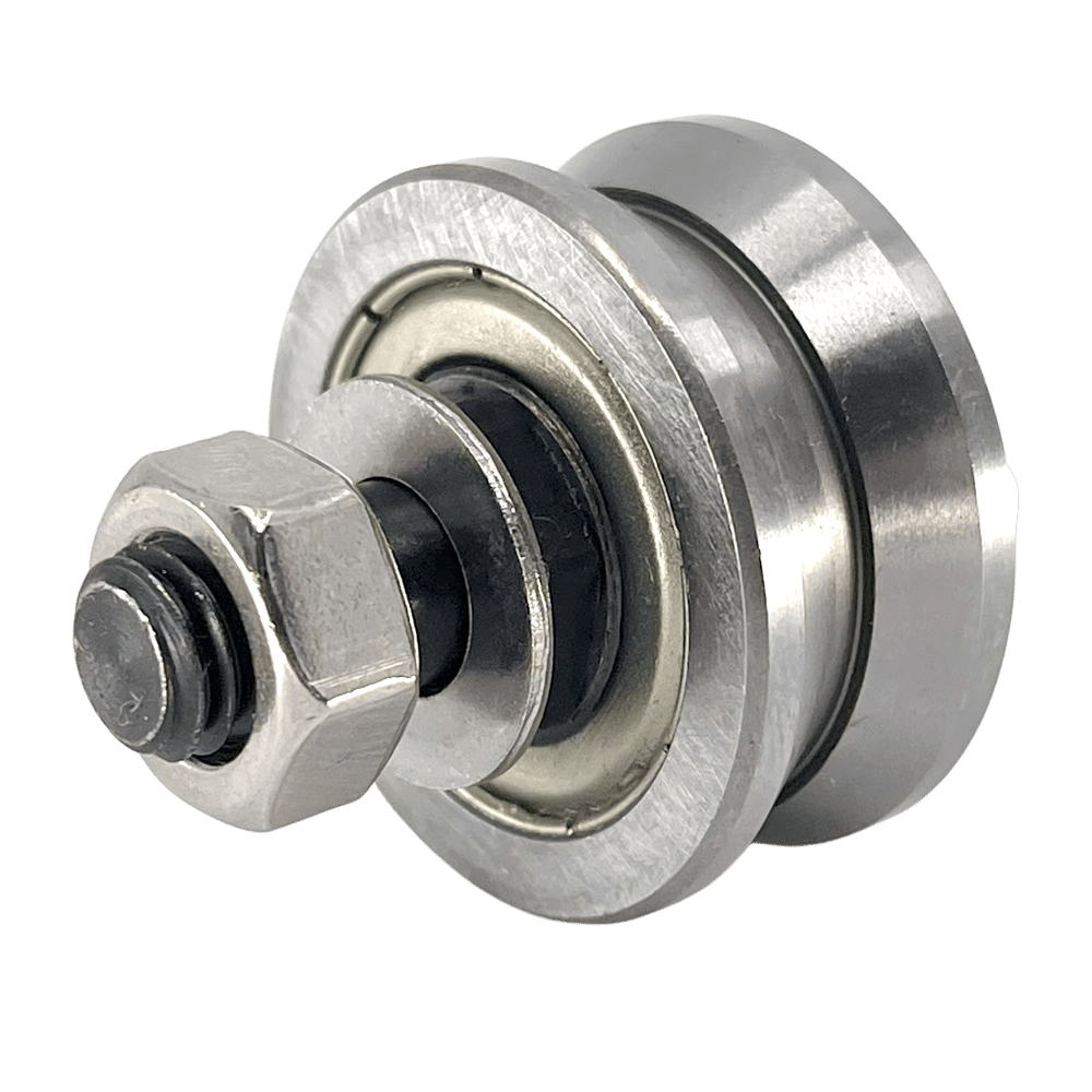 Studded V guide wheel and track roller