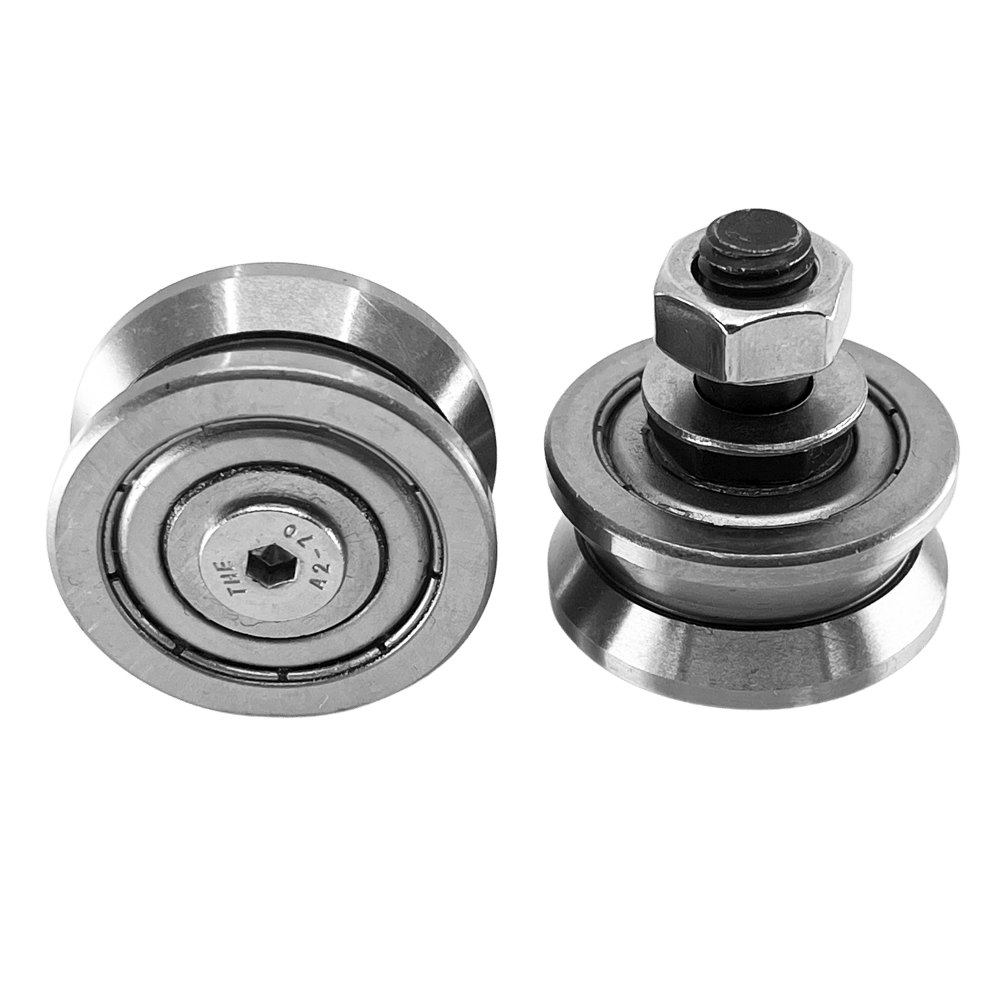 Studded V guide wheel and track roller