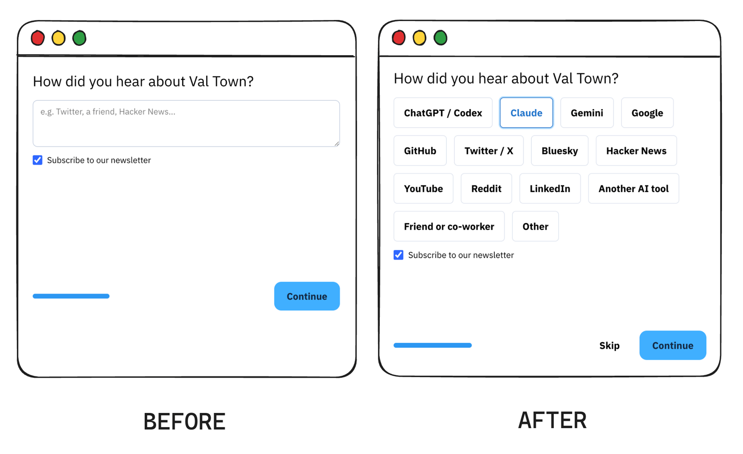 "how did you hear about val town?" survey question