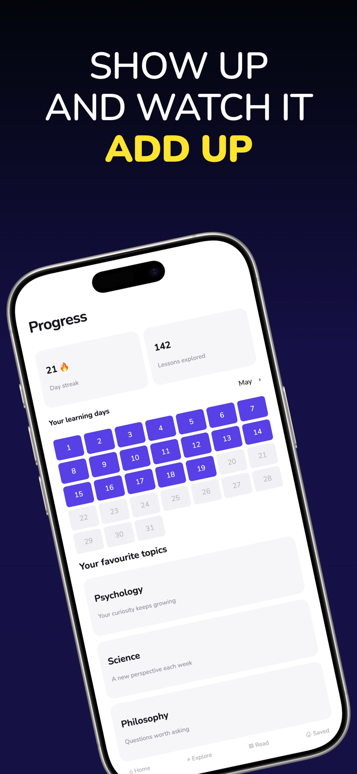 Alpine Mind app screenshot template preview, screen 3 of 8, Education design