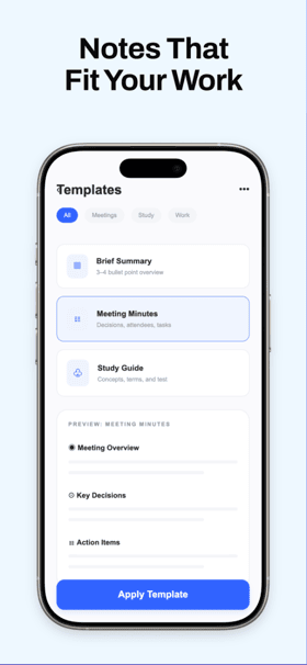 VoiceNote app screenshot template preview, screen 5 of 5, Productivity design