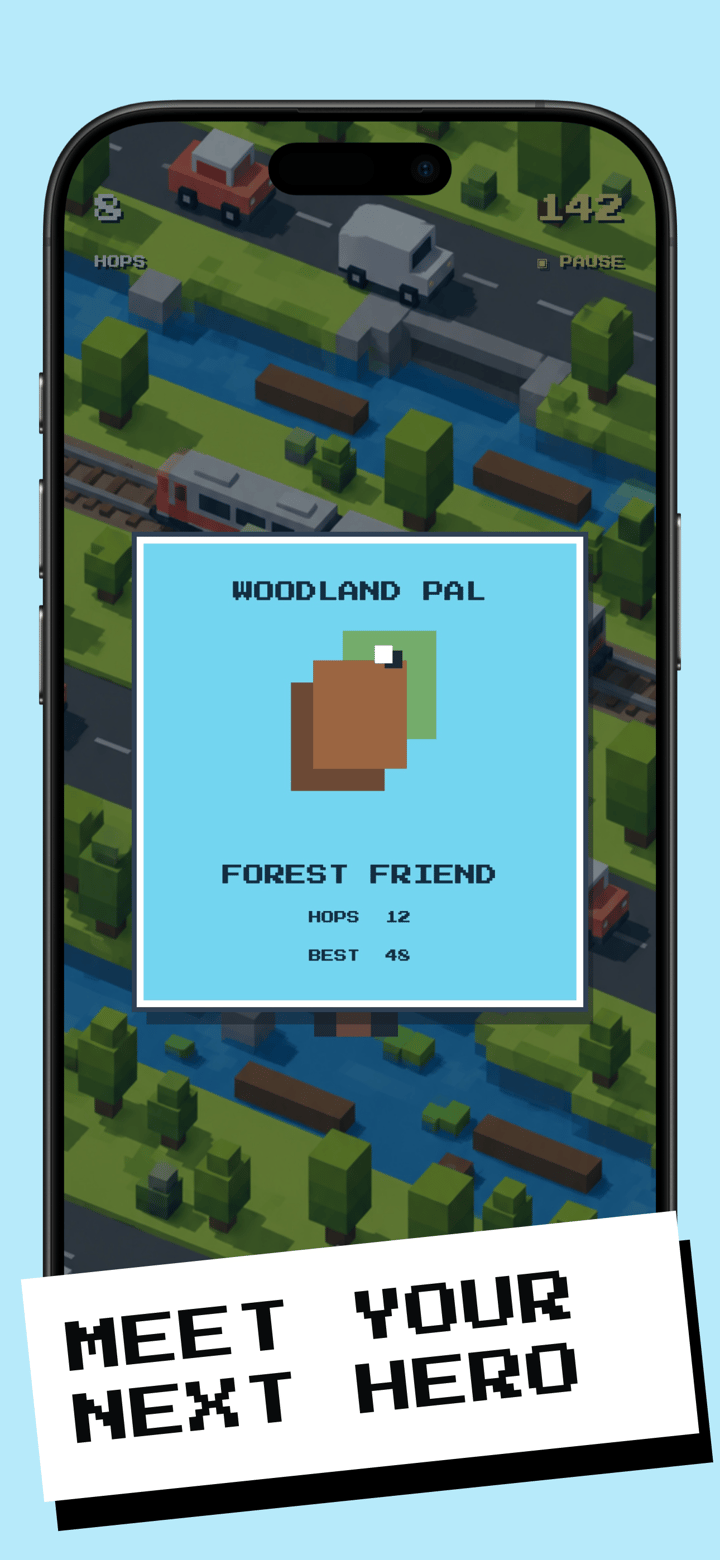 Voxel Hop app screenshot template preview, screen 3 of 5, Games design